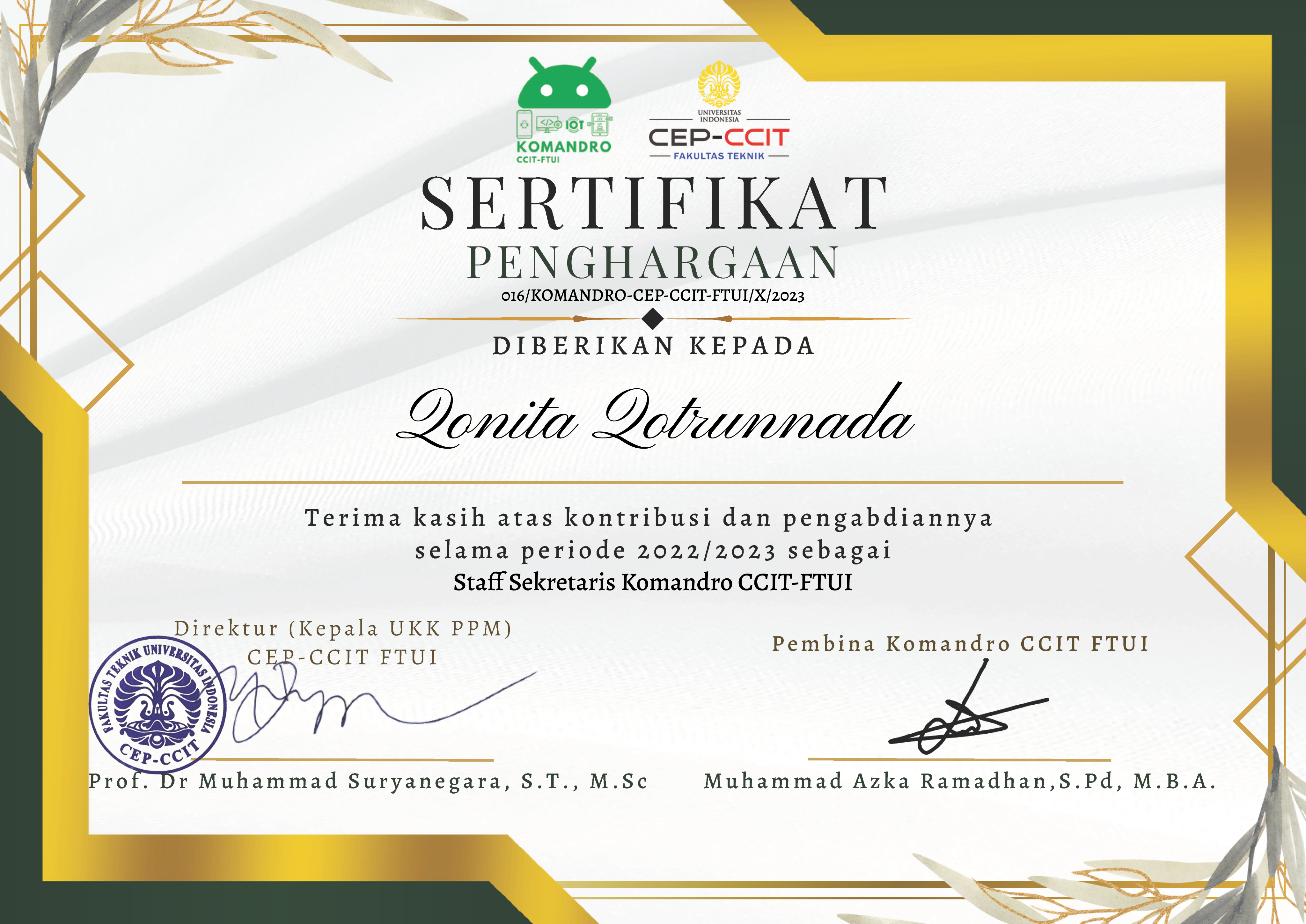 Secretary Organizational Certification